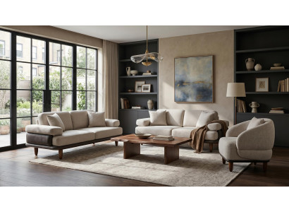 Stilvolles beige Wohnzimmer-Set Sofas Sessel Designermöbel