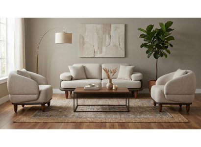 Luxuriöses beigefarbenes Wohnzimmer-Set Sofas Stoffsofas Sessel