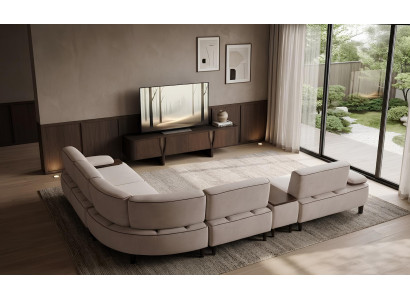 Wohnzimmer Set Ecksofa TV-Lowboard Moderner Stil Braun Weiß Luxus