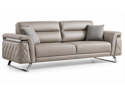 Sofa Beige Modern Steppoptik Metallgestell Chrom Luxusdesign