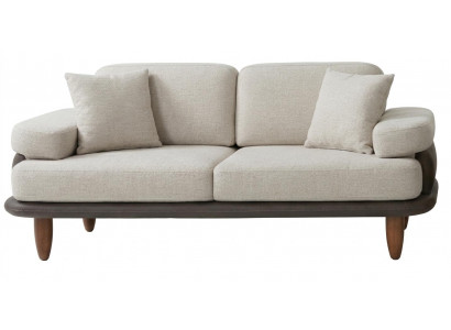 Beiges 2-Sitzer-Sofa Stoffsofa mit Kissen hohe Füße modern  Wohnzimmermöbel