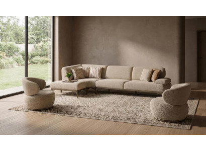 Sofa Set Ecksofa Sessel Modern Beige Edel Luxus Wohnzimmer