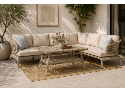 Garten Sitzgarnitur Ecksofa L-Form Modern Beige Terrassenmöbel