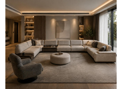 Eleganter Beiges Wohnzimmer Sofa Set Ecksofa Sessel Hocker 3tlg