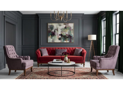 Burgunderrot-graues Wohnzimmer-Set Sofas Stoffsofas Sessel