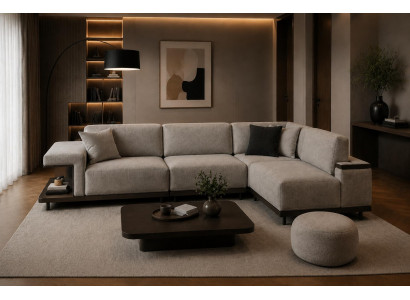 Modernes L-Form Ecksofa mit Sitzhocker fürs Wohnzimmer