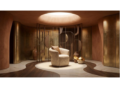 Elegantes Lounge Sessel Beige mit Gold Sockel