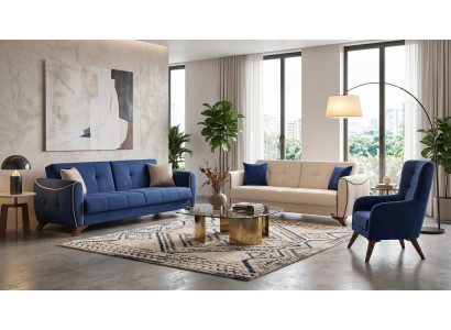 Blau-beiges Wohnzimmer-Set Sofas Stoffsofas Designermöbel