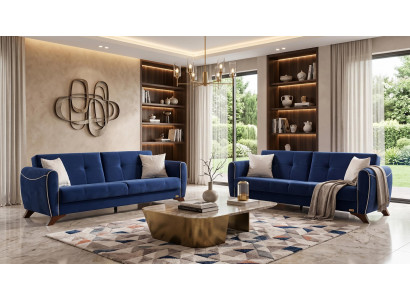 Luxuriöses blau-beiges Wohnzimmer-Set Sofas Stoffsofas modern