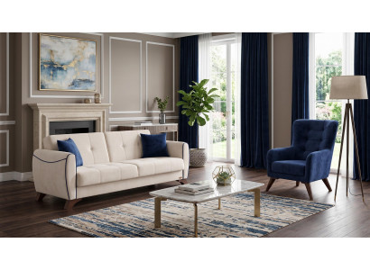 Beige-blaues Wohnzimmer-Set 2-Sitzer-Sofa Stoffsofa Sessel modern