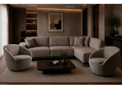 Wohnzimmer Set mit modularem Ecksofa in L-Form und zwei Sesseln