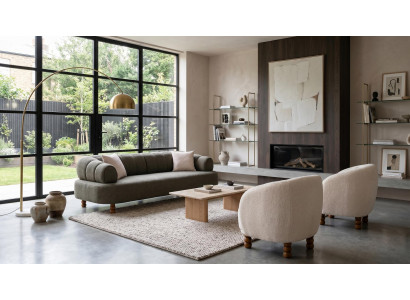Luxuriöses Beige-grünes Wohnzimmer-Set Sofas Stoffsofa Sessel
