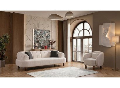 Beiges Wohnzimmer-Set Sofas Stoffsofa Sessel moderner Stil