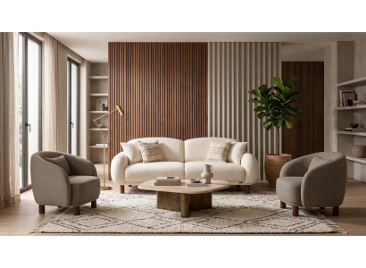 Beige-braunes Wohnzimmer-Set Sofas Stoffsofas Sessel modern