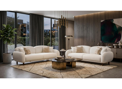 Beiges Wohnzimmer-Set 3+3-Sitzer-Sofas Stoffsofas Polstermöbel Designermöbel