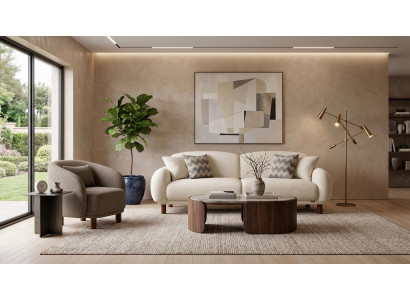 Stilvolles Wohnzimmer-Set Sofas Beige Stoffsofa Sessel polstermöbel