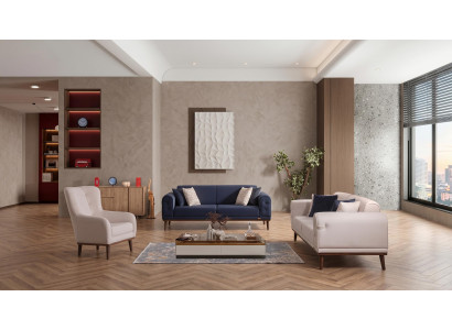 Blau-beiges Wohnzimmer-Set Sofas weiche Stoffsofas Sessel