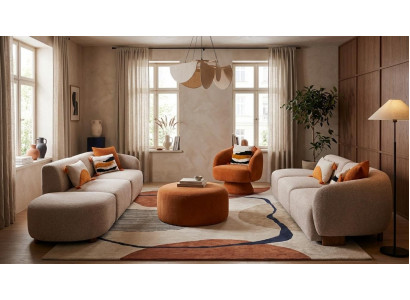 Designer Sofa Set mit Sessel und Hocker Wohnzimmer