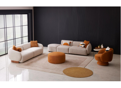 Elegantes Wohnlandschaft Set mit Sofas Sessel Hocker