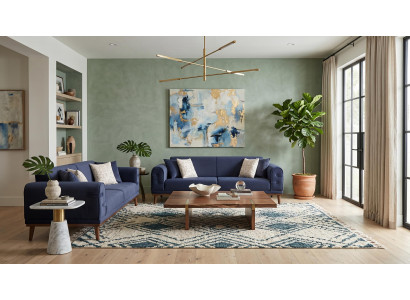 Blaues Wohnzimmer-Set Sofas Stoffsofas  Designermöbel luxuriös