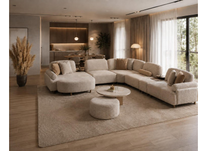 Modernes Wohnset Flexibles L-Form Ecksofa Hocker Komfort Premium