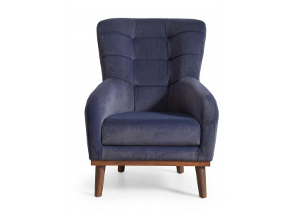 Blauer Stoffsessel hochwertiger Sessel mit hoher Rückenlehne moderner Stil