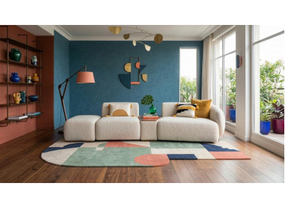 Modernes Wohnzimmer Sofa mit Funktionstisch Boucle Beige Modular