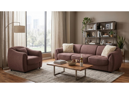 Braunes Wohnzimmer-Set Sofas Sofagarnitur Stoffsofa und Sessel