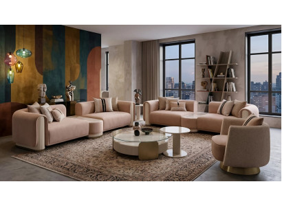 Designer Wohnzimmer Set Sofa mit Funktionstisch Sessel Couchtisch