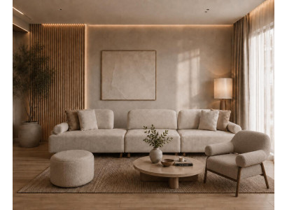 Stilvolles Wohnset mit 4-Sitzer, Sessel und komfortablem Sitzhocker