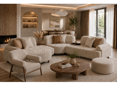 Komfortables Wohnzimmer Set mit großzügigem Ecksofa, Sessel und Sitzhocker