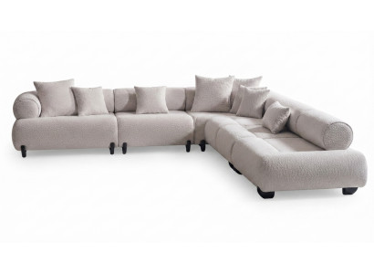Polstermöbel L-Form Weiß Modern Holz Stoff Ecksofa Lounge Couch