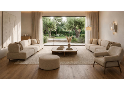 Modernes Designer Wohnensemble 3+3+1 Sitzer Sitzhocker Komfort Set