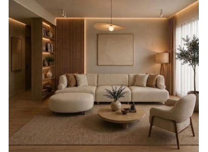 Elegantes Wohnzimmer Set mit komfortablem Sofa, Sessel und Sitzhocker