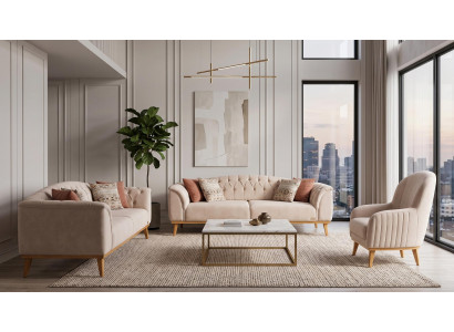 Beiges Wohnzimmer-Set Sofas Stoffsofas Sessel moderner Stil