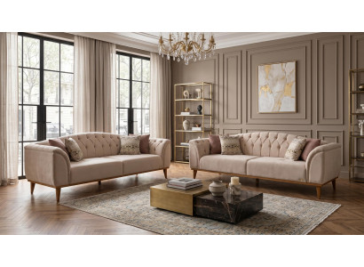 Beiges Wohnzimmer-Set 2-Sitzer-Sofas Stoffsofas Designer-Sofas
