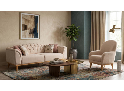 Beiges Wohnzimmer-Set 2-Sitzer-Sofa Designer Stoffsofas Polster
