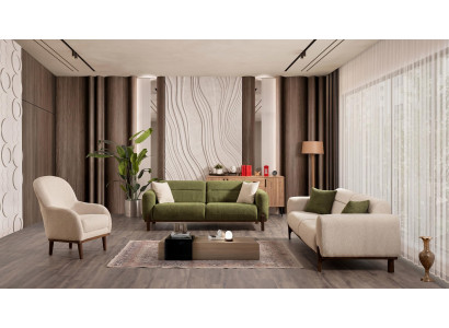 Beige-grünes Wohnzimmer-Set Sofas Sofagarnitur Stoffsofas