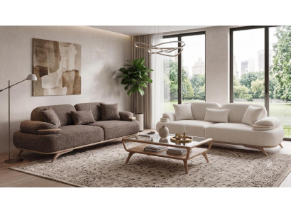Modernes Wohnzimmer Set 2 Sofas Braun Creme Polstermöbel
