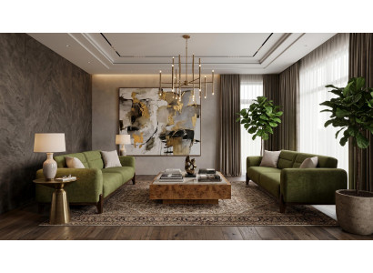 Luxuriöses grünes Wohnzimmer-Set 3+3-Sitzer-Sofas Stoffsofas Designer modern