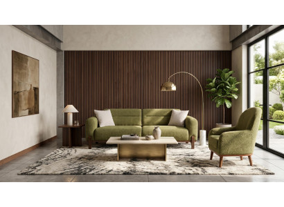 Grünes Wohnzimmer-Set 3-Sitzer-Sofas Stoffsofas Sofagarnitur Design-Sofas