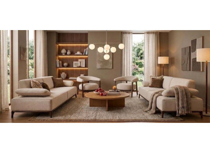 Modernes Wohnset Zwei 3-Sitzer Zwei Komfortable Sessel Stilvoll Design