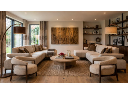 Beige Wohnzimme Sofagarnitur Stilvolle L-Fotm Sofas 2x Sessel 4tlg