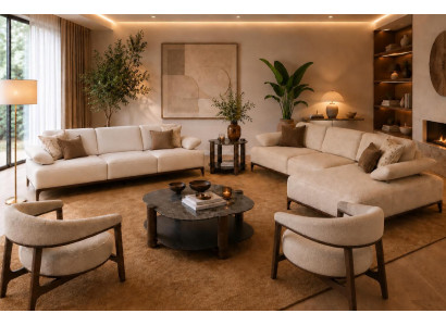 Elegantes Wohnensemble mit Ecksofa, Sofa und Sesseln Beige