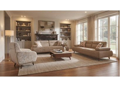 Stilvolles Beiges Sofa Set Designer 3-Sitzer Sofas Polstersessel