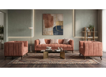 Modernes braunes Wohnzimmer-Set Sofas Stoffsofa zwei Sessel