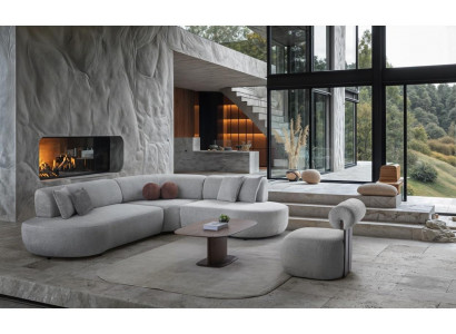 Modernes Designer Wohnset Beige L-Form Ecksofa Sessel 2-teilig