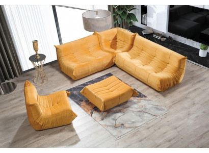 Modernes Designer Wohnset Orange L-Form Ecksofa Komplett