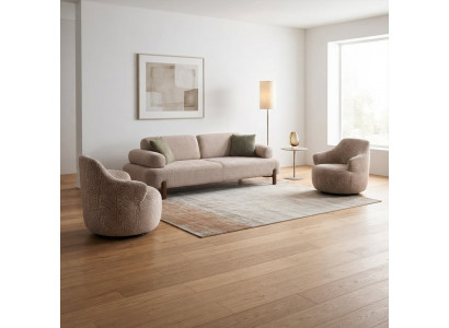Prachtvolles Wohnzimmer Set Grau Stoff Holz 3-Sitzer Sofa 2x Sessel