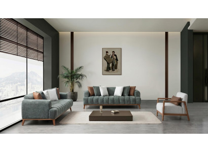 Grün-weißes Wohnzimmer-Set Sofas Sofagarnitur modern Premium